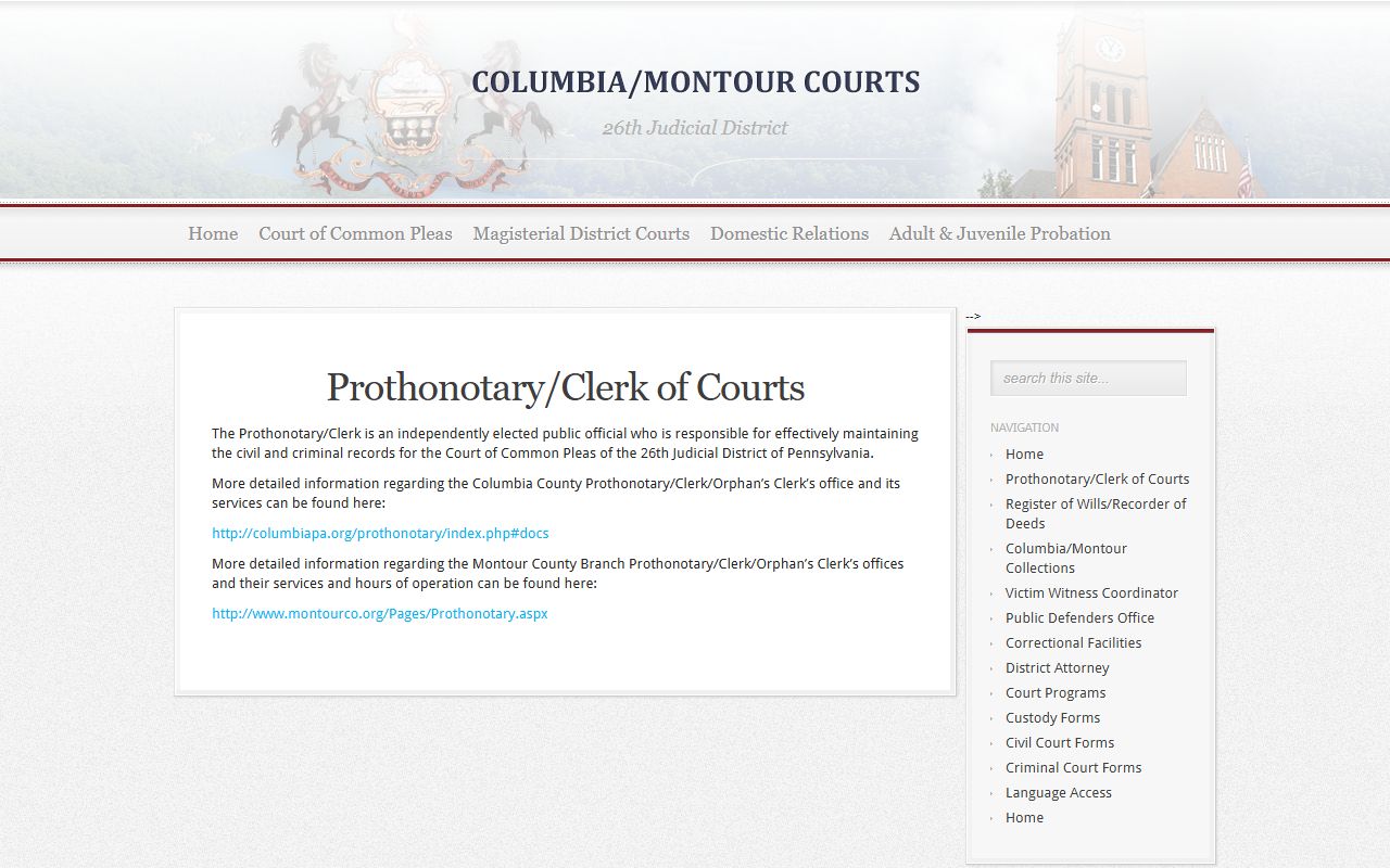 Columbia County Prothonotary civil court records overview