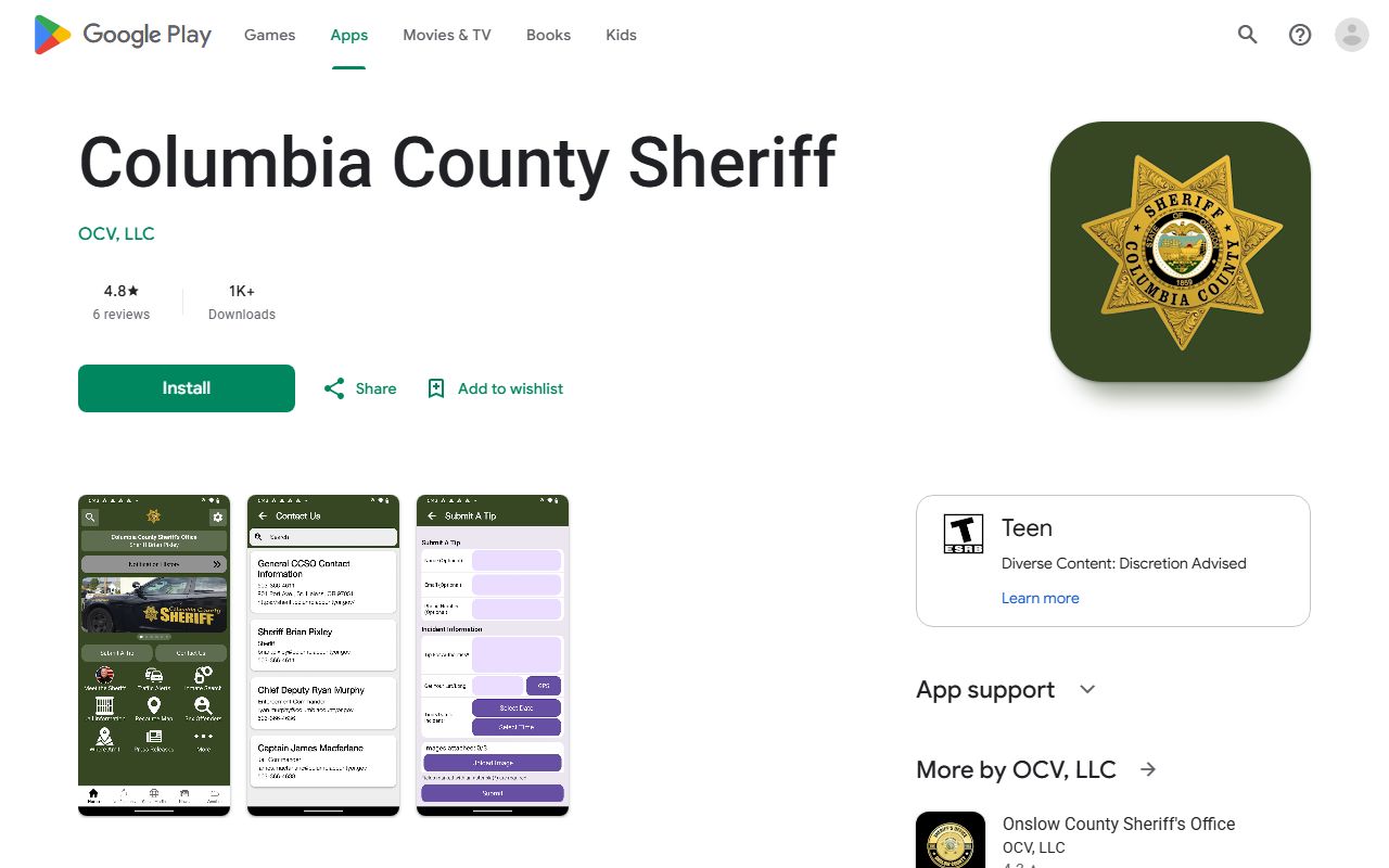 Columbia County arrest records Sheriff mobile app listing