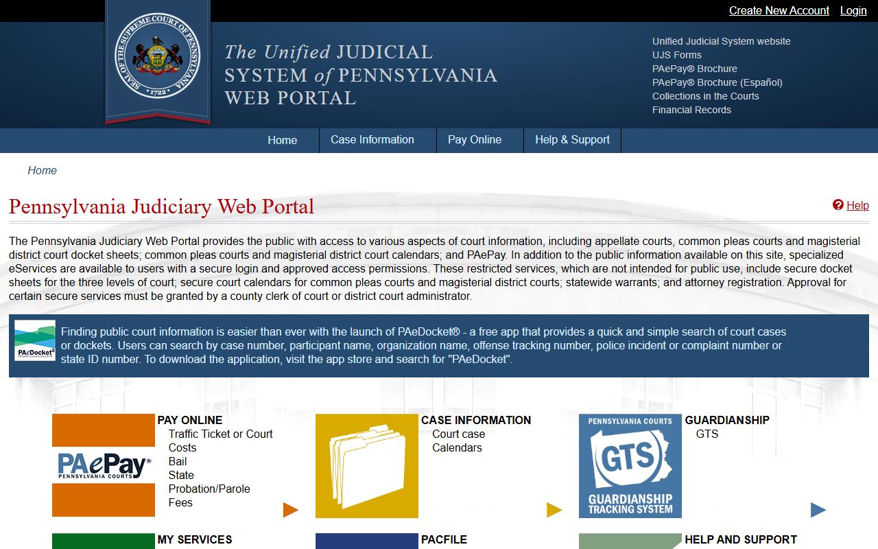 Columbia County court records UJS portal search options