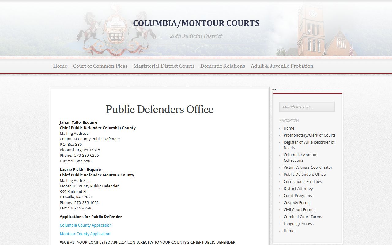 Columbia County criminal court records Public Defender page