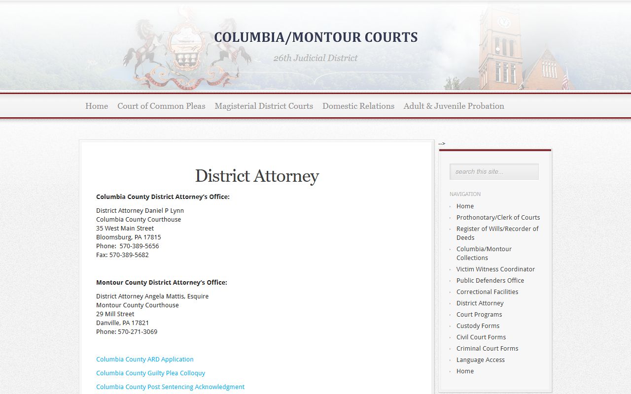 Columbia County criminal court records District Attorney page