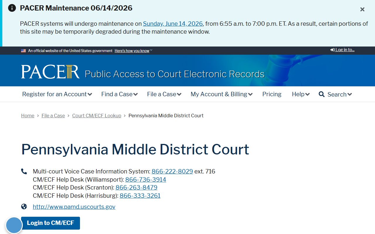 Columbia County Court of Common Pleas PACER federal court distinction