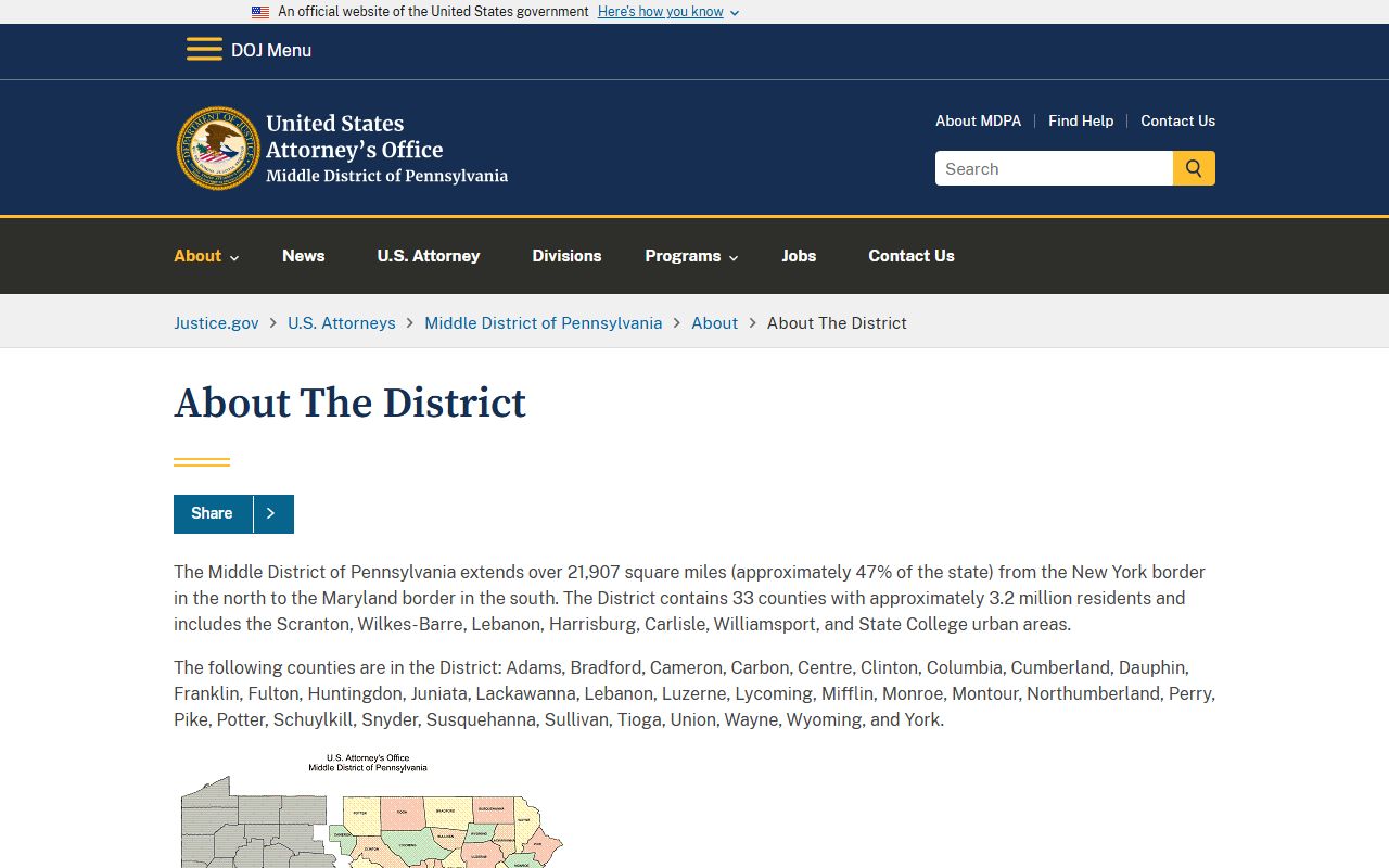 Columbia County Court of Common Pleas and Middle District U.S. Attorney distinction