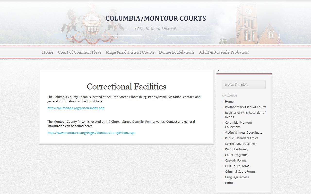 Columbia County inmate records correctional facility page