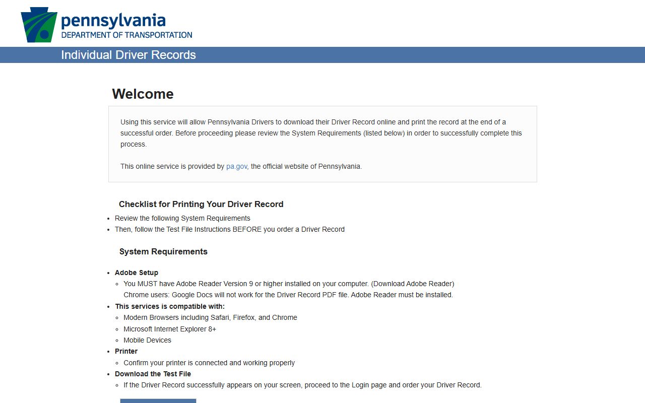 Columbia County traffic court records and PennDOT driver record service