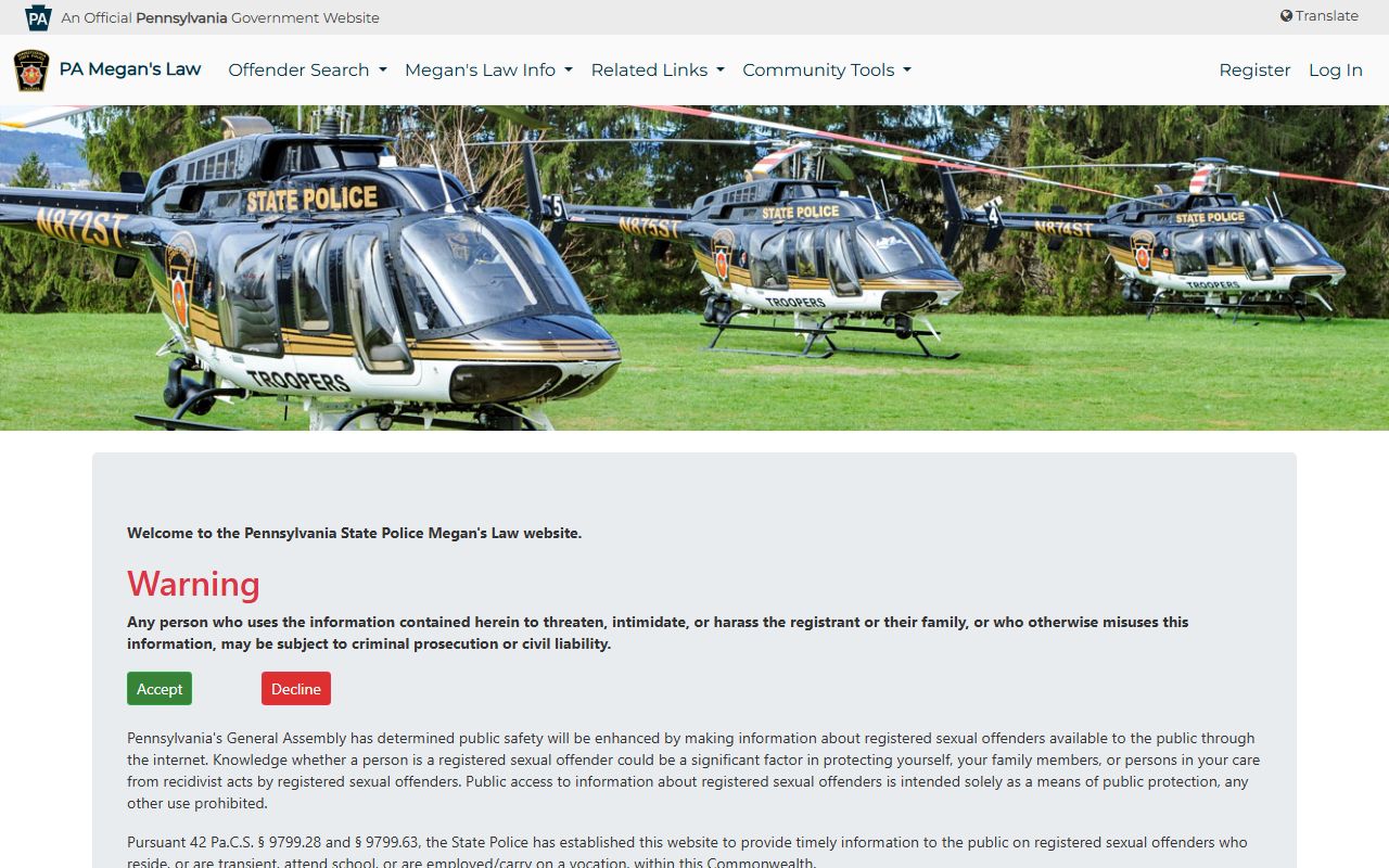 Columbia County warrant records context with Pennsylvania Megan's Law registry